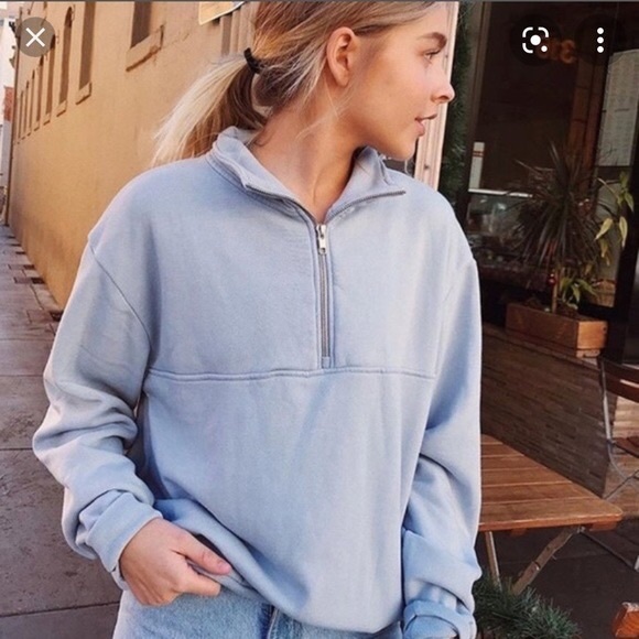 Brandy Melville Light Blue Quarter Zip One Size - Picture 1 of 3